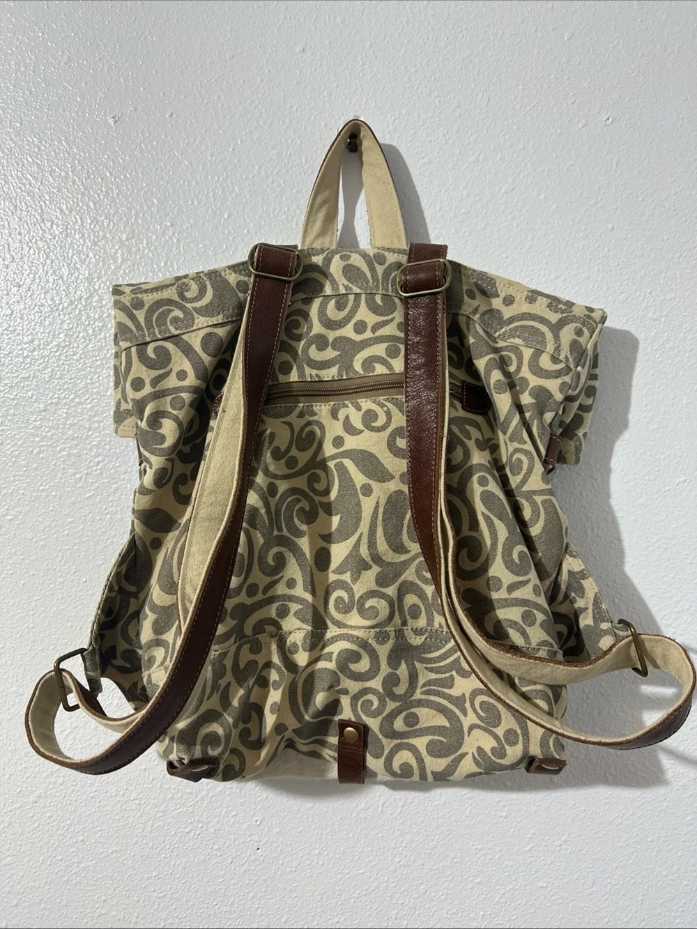 Myra Bag - Foldover Backpack Bag - Hairon, Canvas, & Leather
